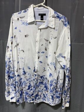 INC International Concepts White Shirt with Light Blue Stripes